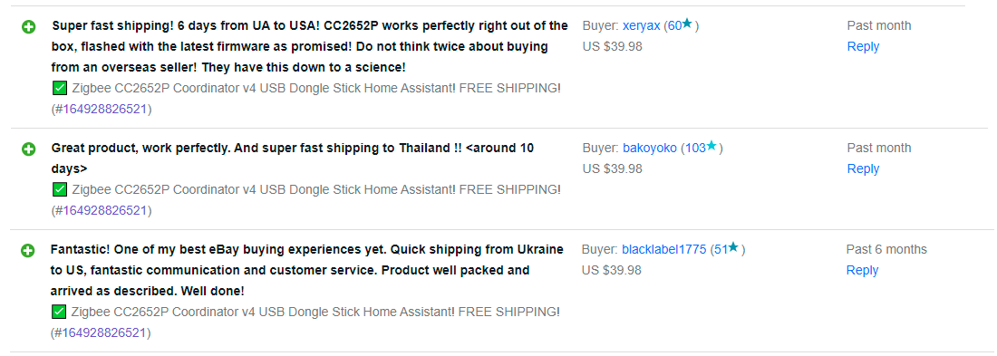 ebay zigbee cc2652p coordinator feedbacks